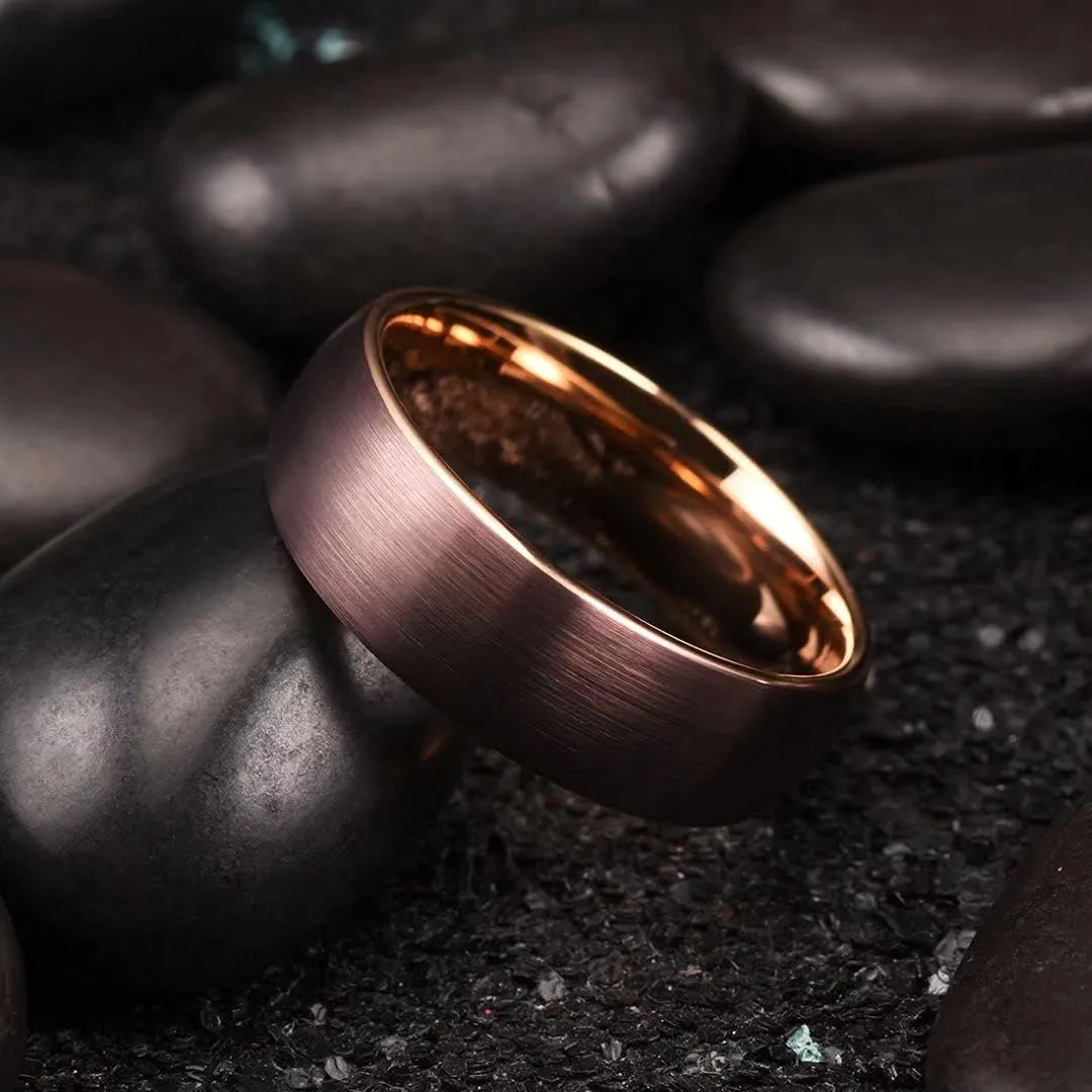 King Will Glory 14K Gold/Rose Gold 2mm 4mm 6mm 8mm Tungsten Carbide Ring Dome Matte Brushed Wedding Band Domed Brushed Couple Rings Comfort Fit for Men Women