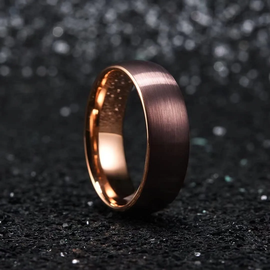 King Will Glory 14K Gold/Rose Gold 2mm 4mm 6mm 8mm Tungsten Carbide Ring Dome Matte Brushed Wedding Band Domed Brushed Couple Rings Comfort Fit for Men Women