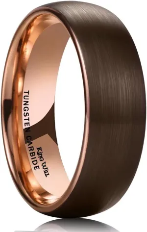 King Will Glory 14K Gold/Rose Gold 2mm 4mm 6mm 8mm Tungsten Carbide Ring Dome Matte Brushed Wedding Band Domed Brushed Couple Rings Comfort Fit for Men Women