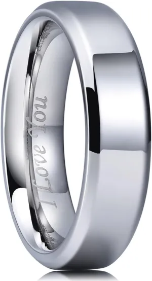 King Will Stainless Steel Wedding Ring for Men Women, Black/Silver Wdding Band Plated Matte Finish&Polished Beveled Edge with Laser I Love You, 2mm-8mm Wedding Ring Band Comfort Fit Size 4-15