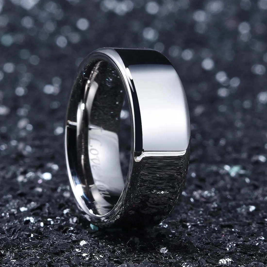 King Will Stainless Steel Wedding Ring for Men Women, Black/Silver Wdding Band Plated Matte Finish&Polished Beveled Edge with Laser I Love You, 2mm-8mm Wedding Ring Band Comfort Fit Size 4-15