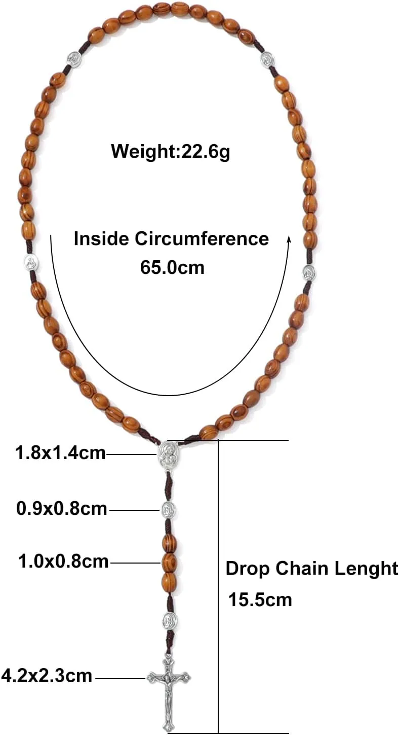KOMI Handmade Wooden Catholic Rosaries, Rosary Beads Necklace From Bethlehem Wood Christian Prayer Holy Soil Medal & Metal Cross For Catholic Or Christian Gift
