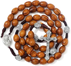 KOMI Handmade Wooden Catholic Rosaries, Rosary Beads Necklace From Bethlehem Wood Christian Prayer Holy Soil Medal & Metal Cross For Catholic Or Christian Gift