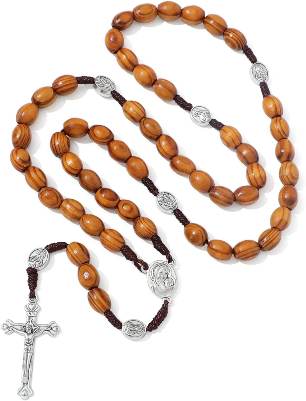 KOMI Handmade Wooden Catholic Rosaries, Rosary Beads Necklace From Bethlehem Wood Christian Prayer Holy Soil Medal & Metal Cross For Catholic Or Christian Gift