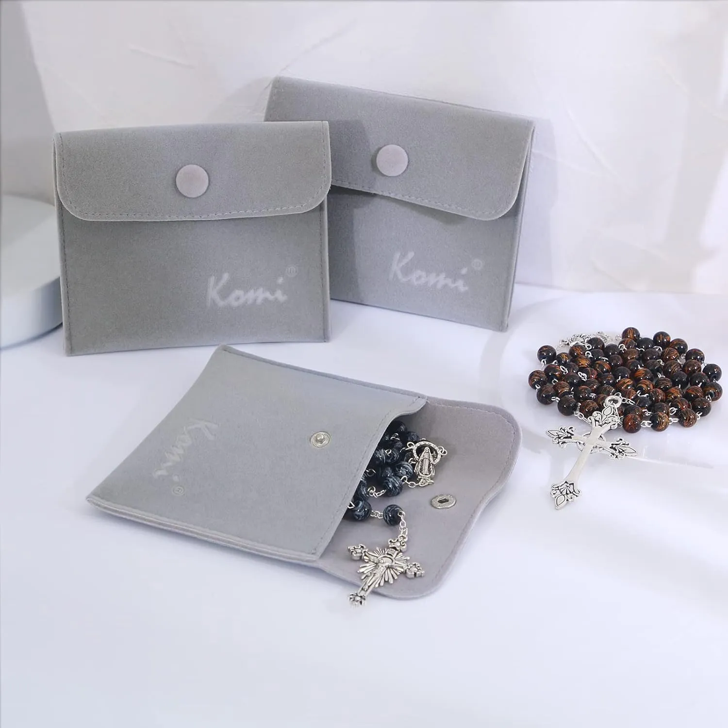 KOMI Handmade Wooden Catholic Rosaries, Rosary Beads Necklace From Bethlehem Wood Christian Prayer Holy Soil Medal & Metal Cross For Catholic Or Christian Gift