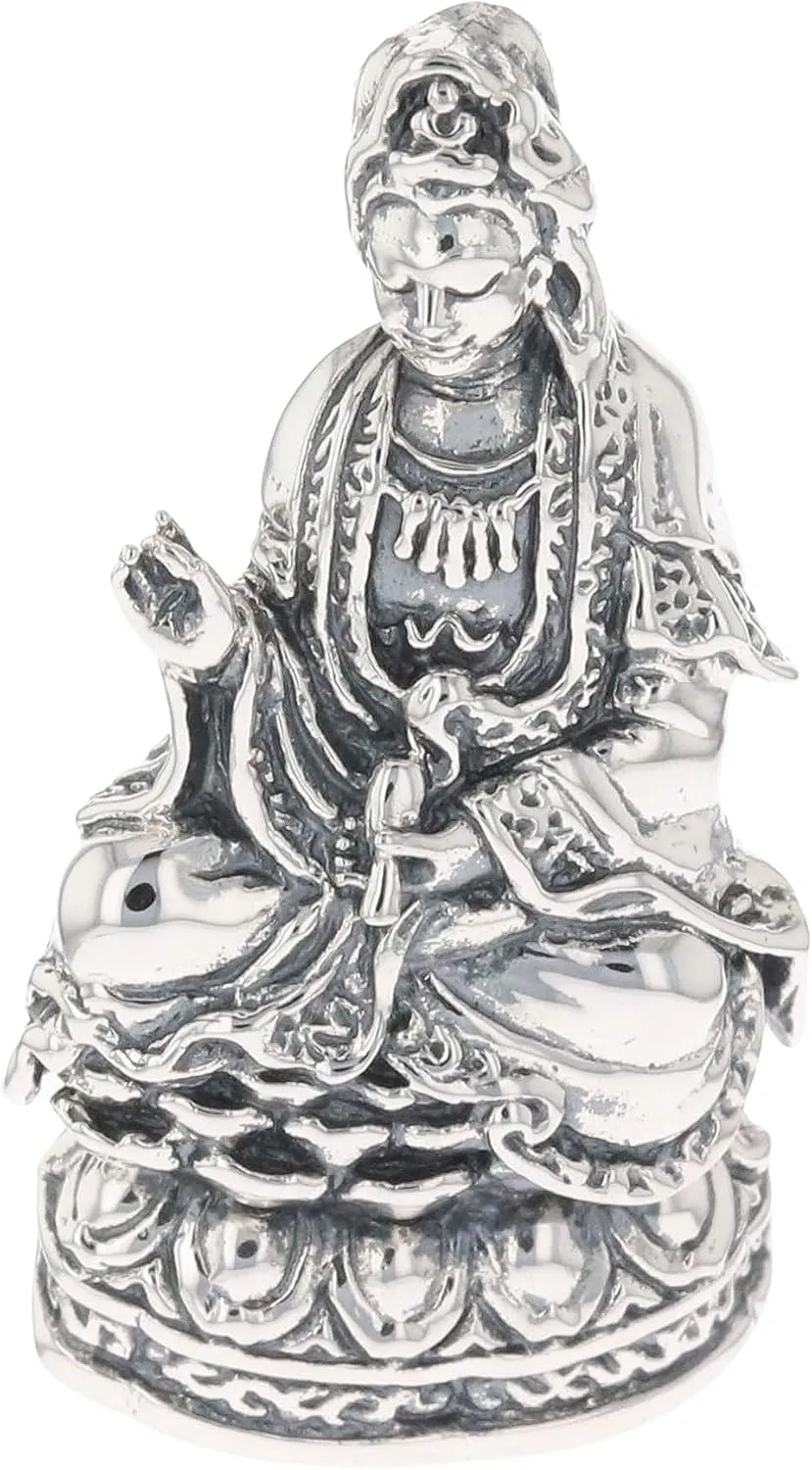 Kwan Yin Buddha Goddess Lotus Flower Sterling Silver Pendant