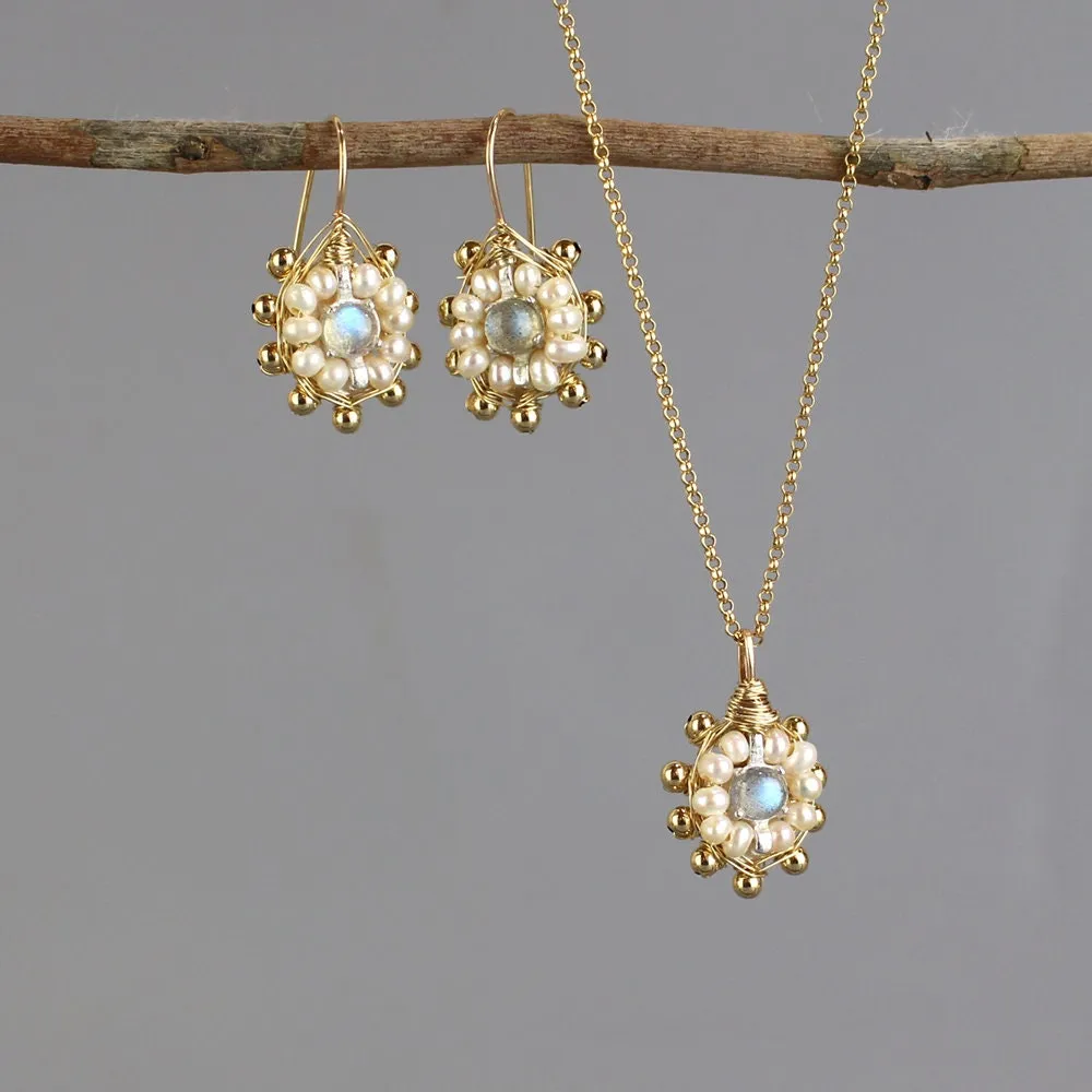Labradorite Pearl Mandala Jewelry Set