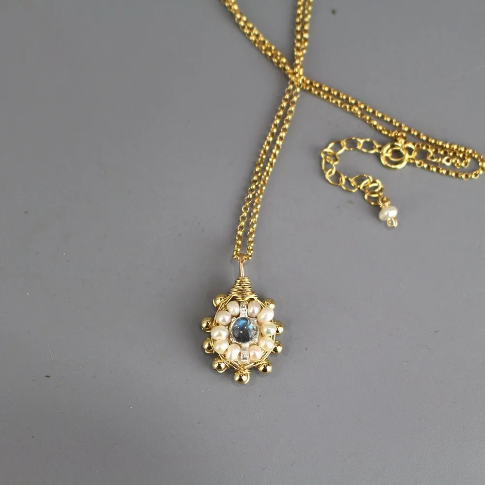 Labradorite Pearl Mandala Jewelry Set