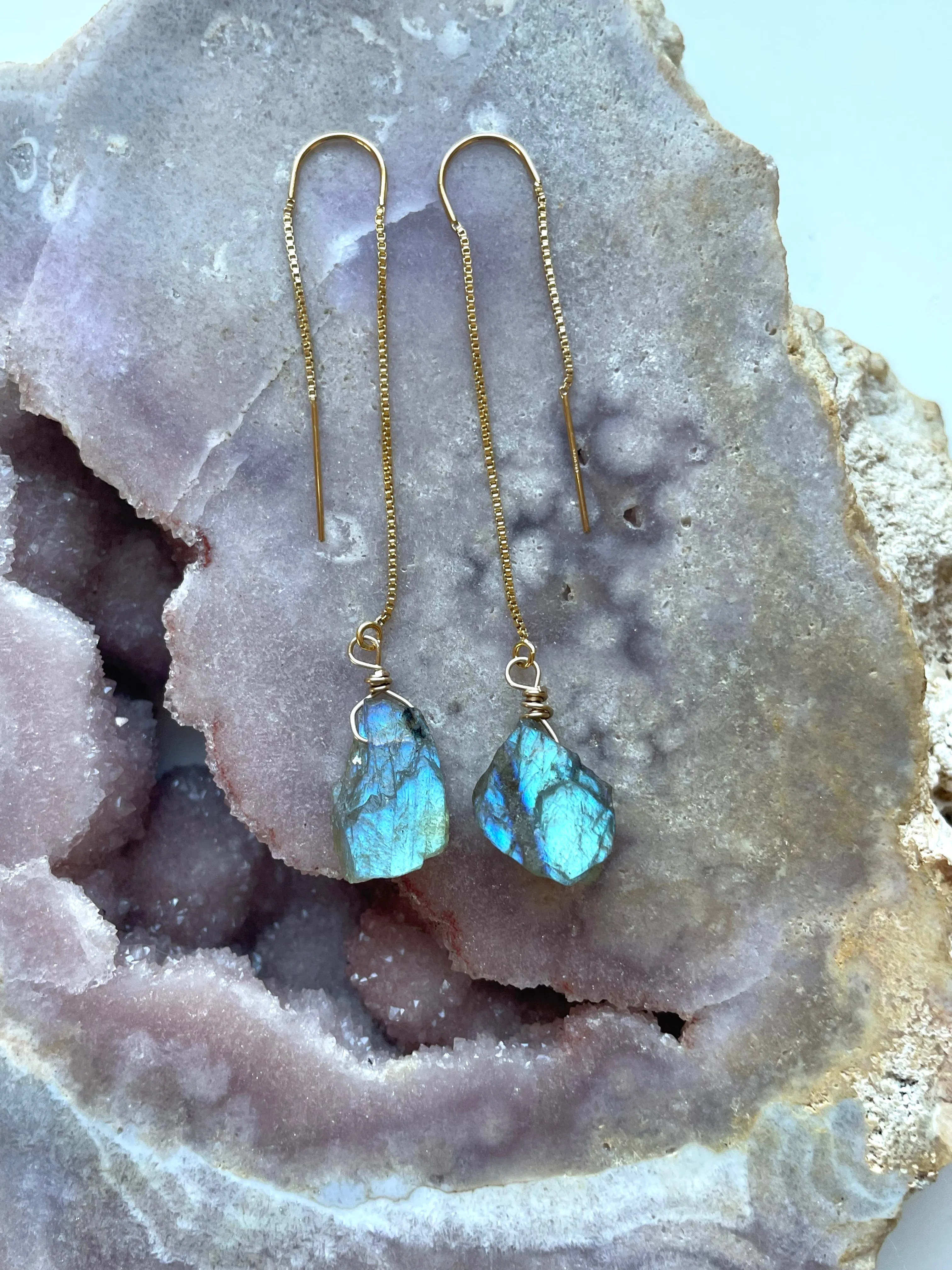 Labradorite Threader Earrings Sterling Silver or 14kt Gold Filled