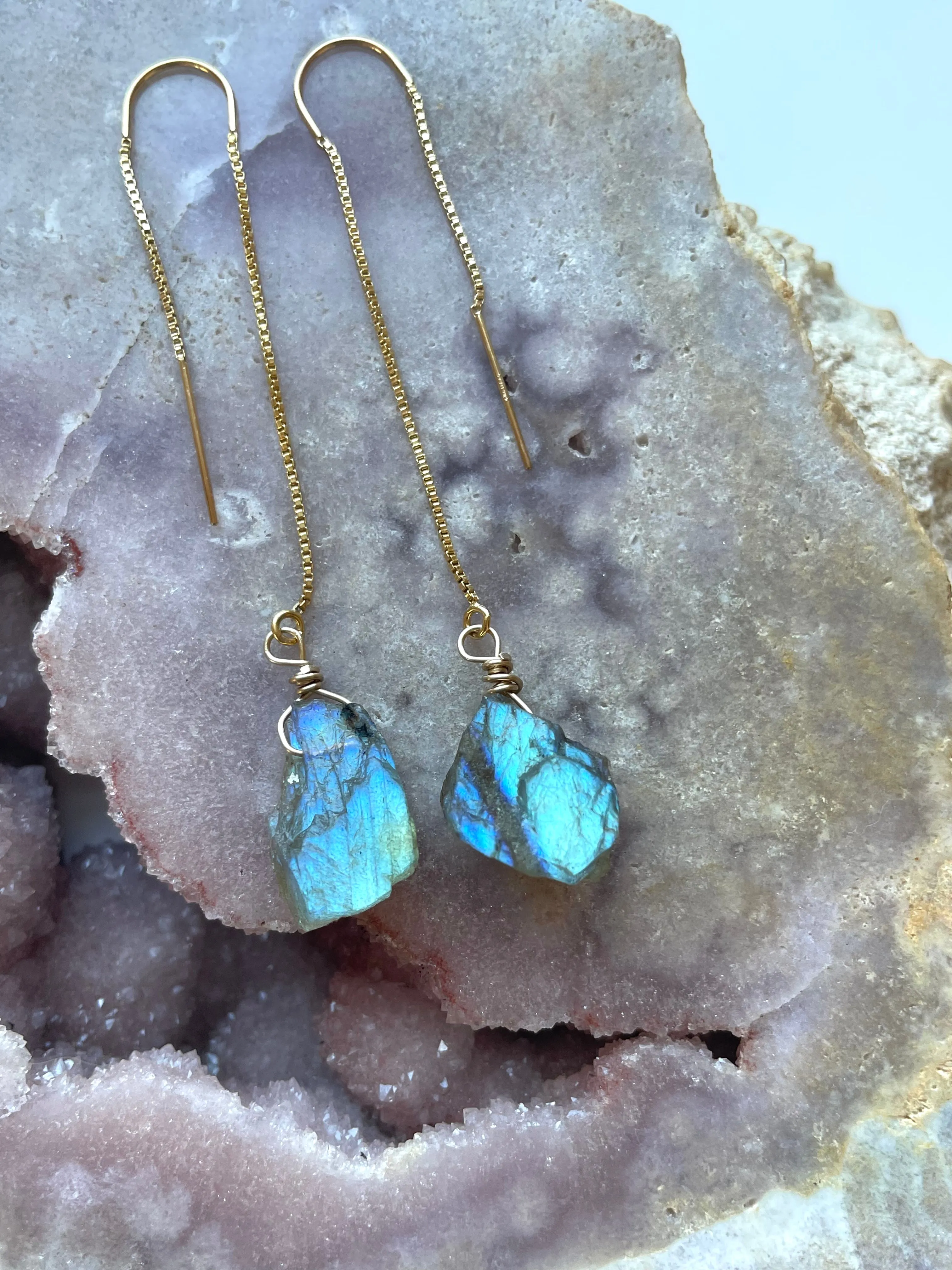 Labradorite Threader Earrings Sterling Silver or 14kt Gold Filled