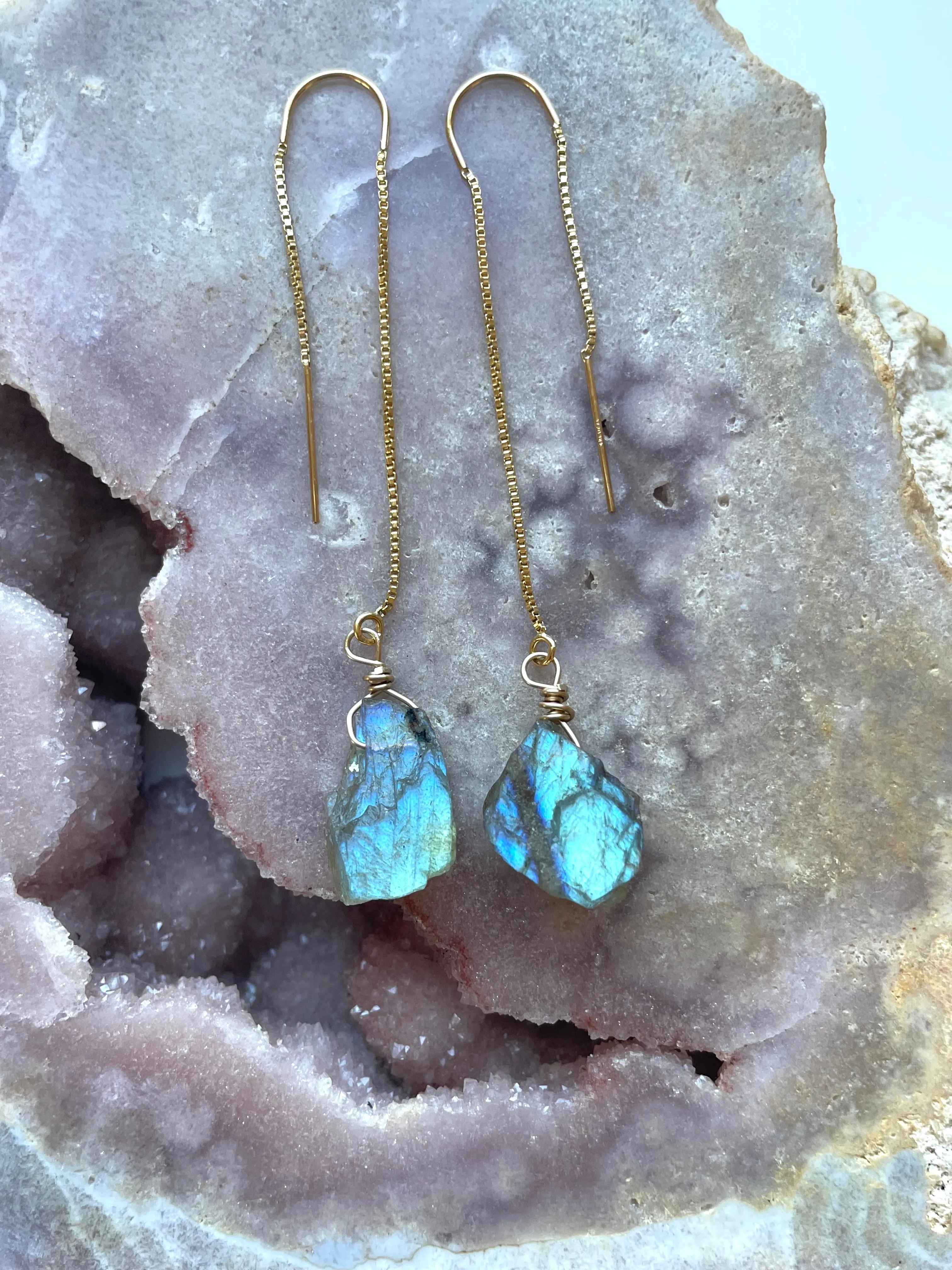 Labradorite Threader Earrings Sterling Silver or 14kt Gold Filled