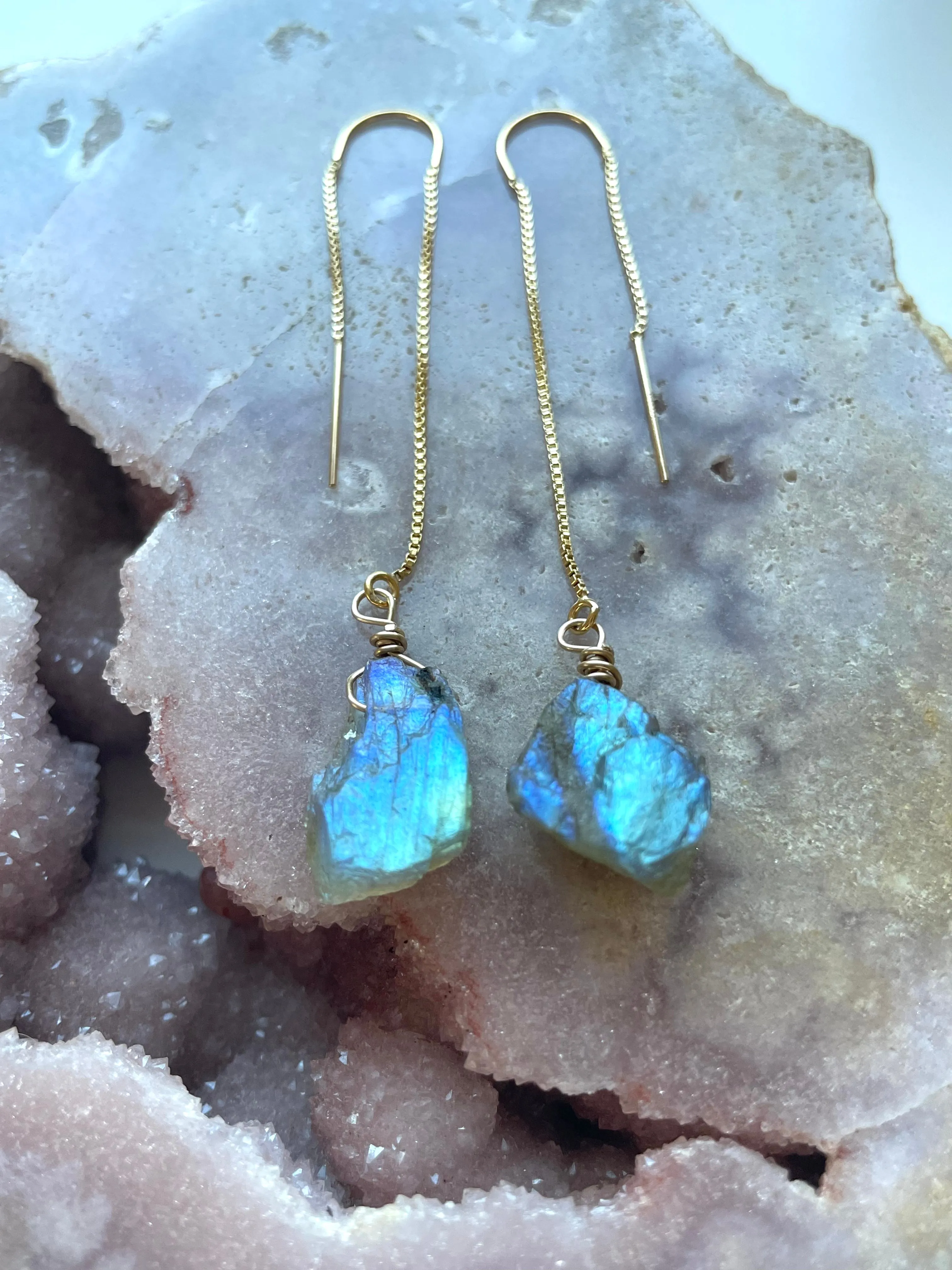 Labradorite Threader Earrings Sterling Silver or 14kt Gold Filled