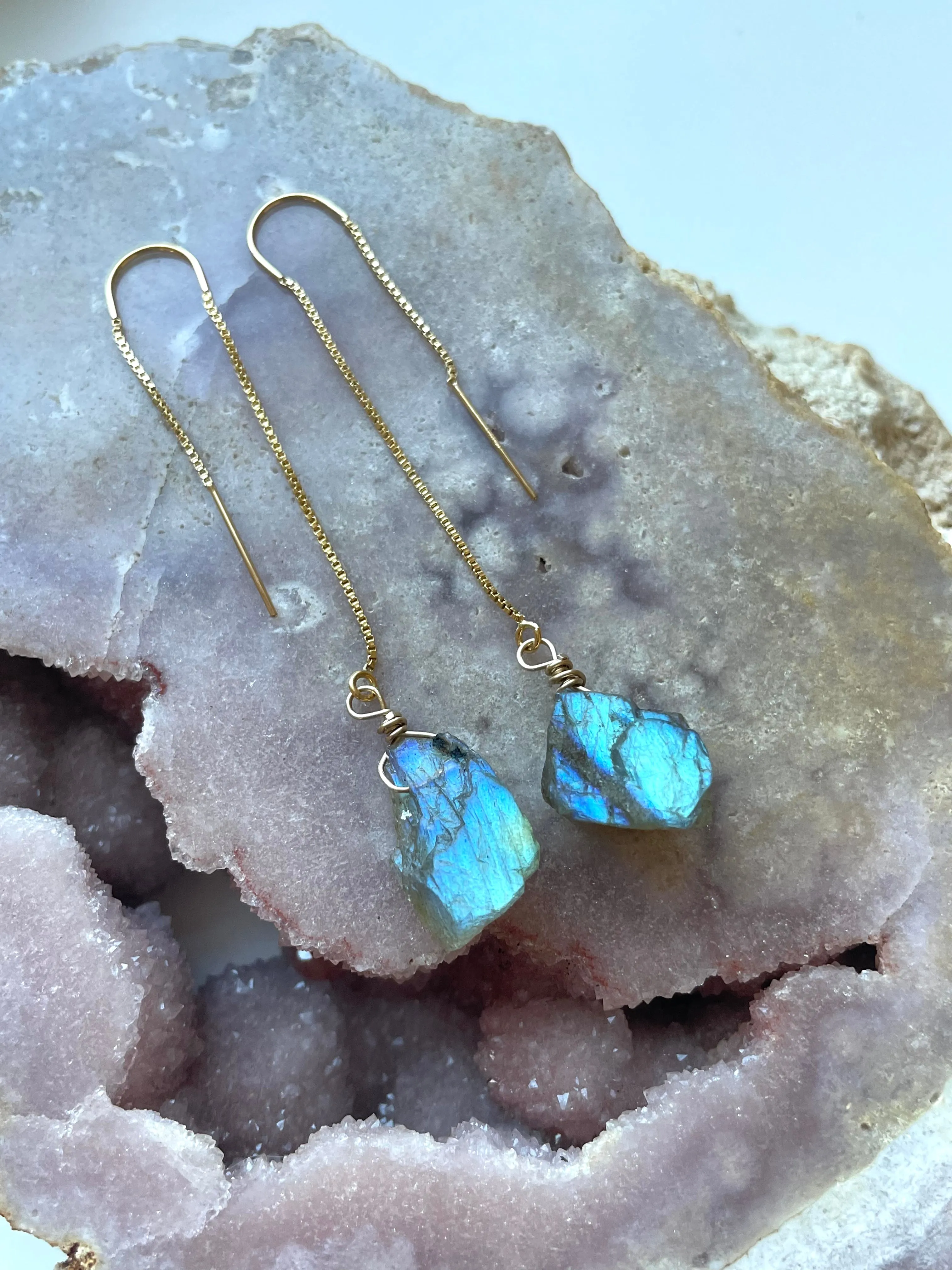Labradorite Threader Earrings Sterling Silver or 14kt Gold Filled
