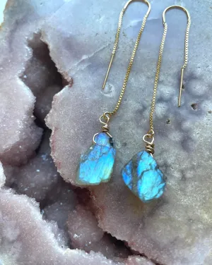 Labradorite Threader Earrings Sterling Silver or 14kt Gold Filled