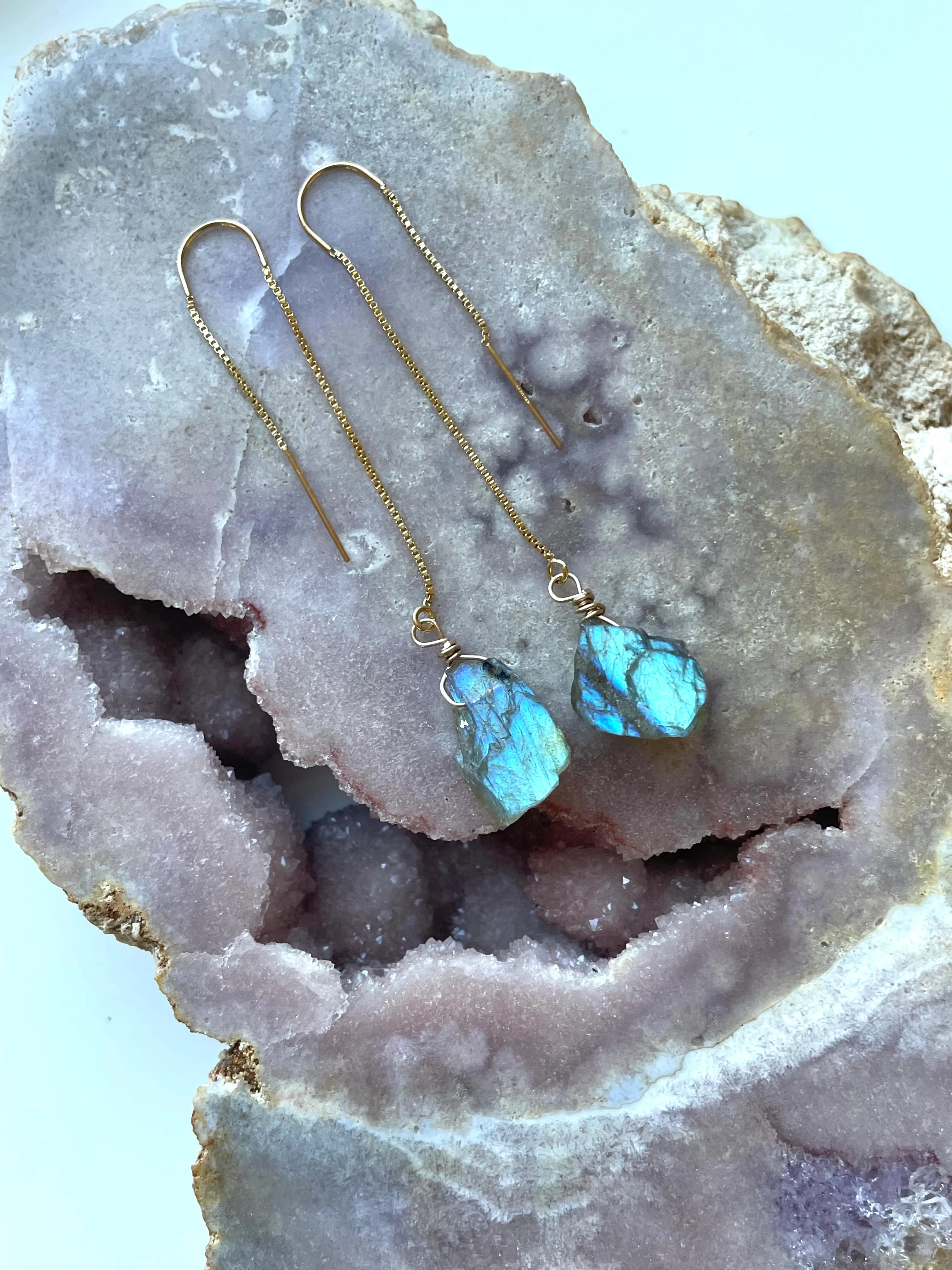 Labradorite Threader Earrings Sterling Silver or 14kt Gold Filled