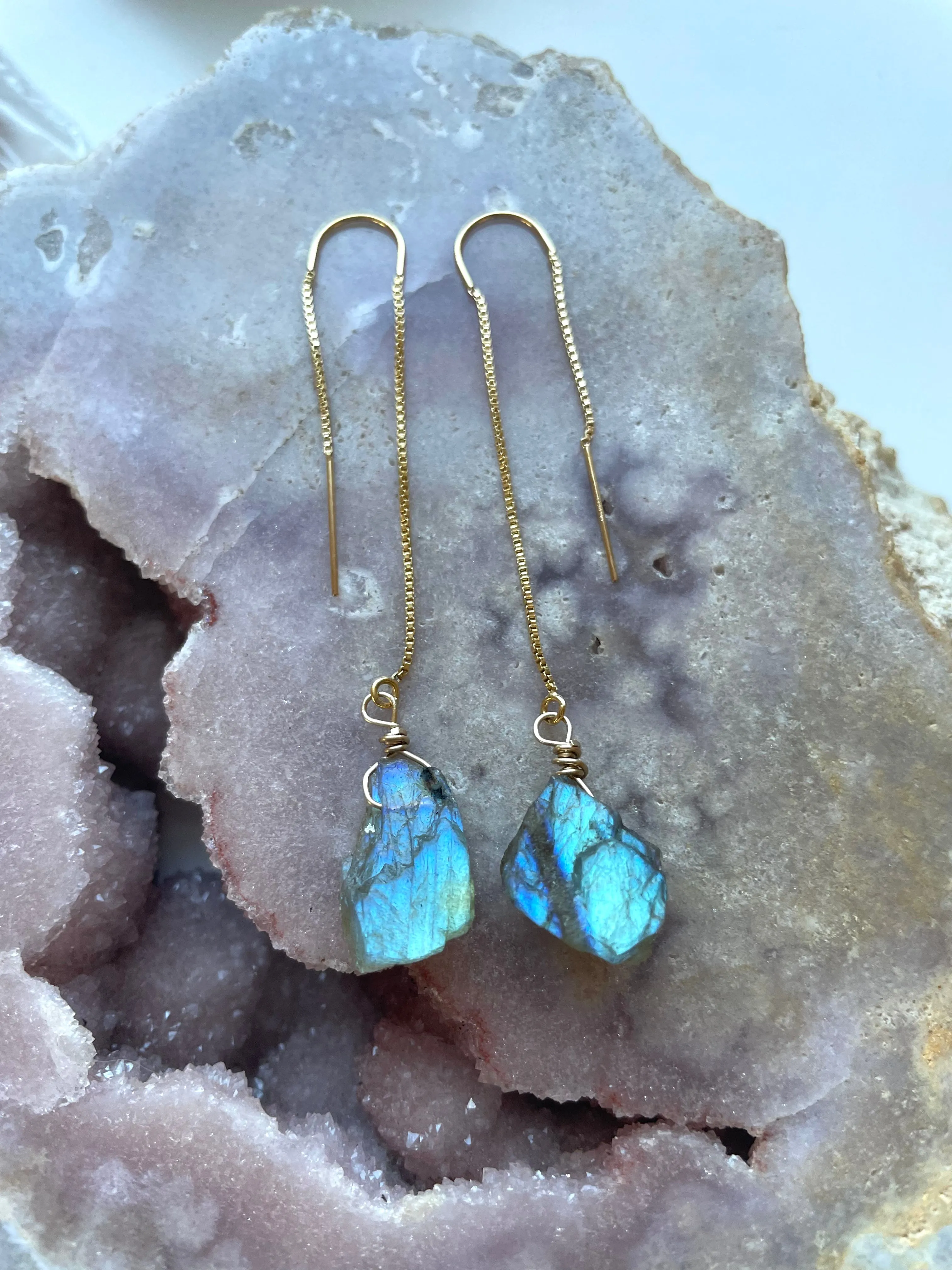 Labradorite Threader Earrings Sterling Silver or 14kt Gold Filled