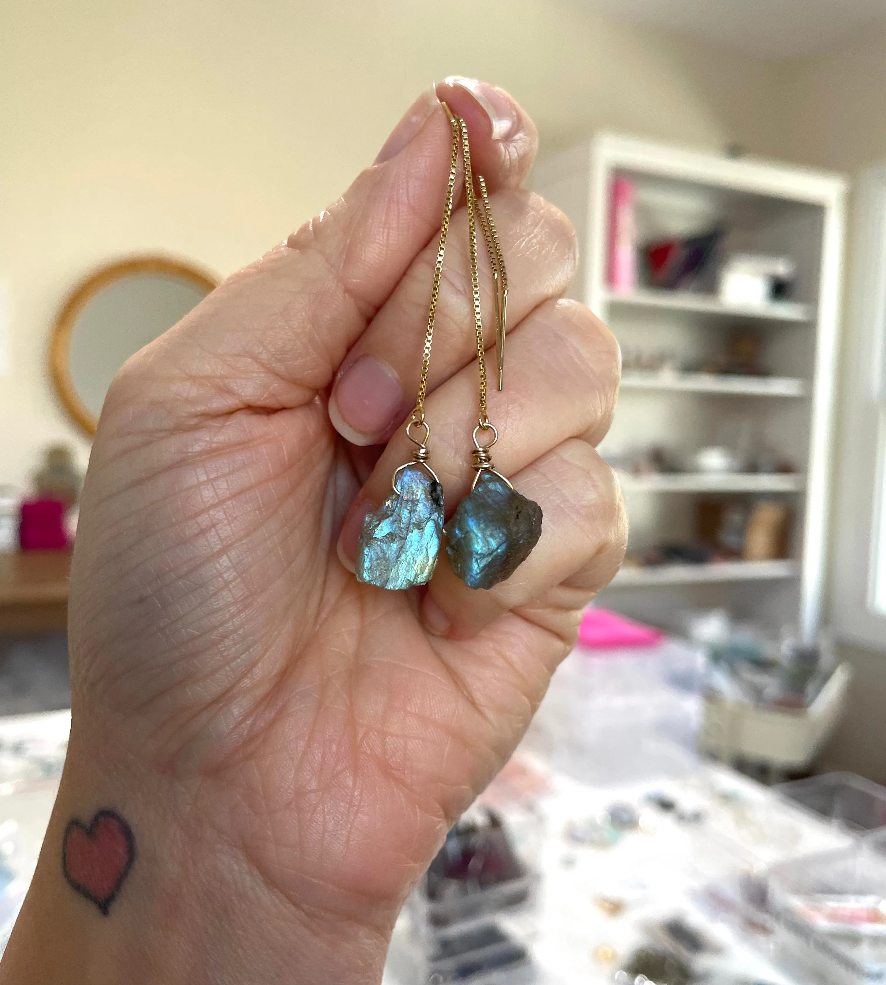 Labradorite Threader Earrings Sterling Silver or 14kt Gold Filled