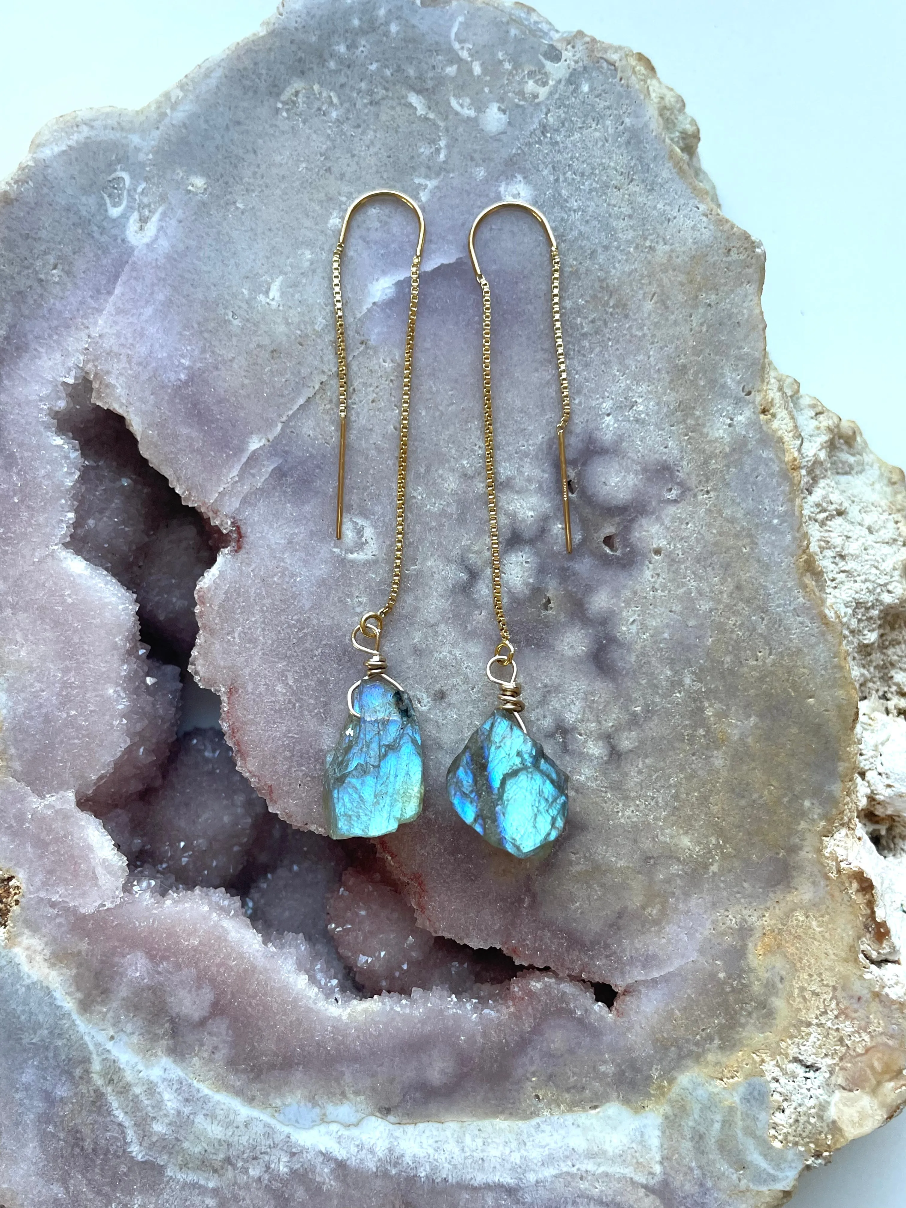 Labradorite Threader Earrings Sterling Silver or 14kt Gold Filled