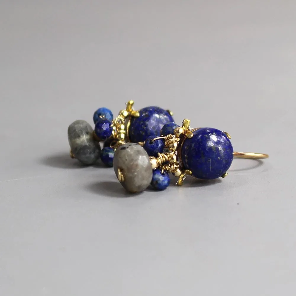 Lapis Labradorite Orchid Earrings