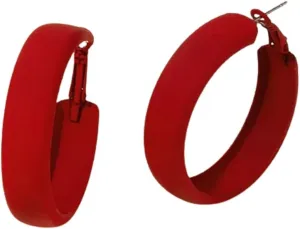 Large Red Matte Round Hoop Earrings Minimalism Wide Faux Leather Multicolor Pierced Classic Lightweight Wedding Holiday Jewelry for Women