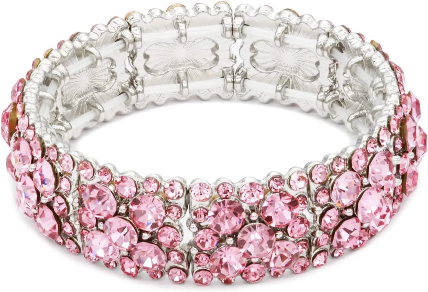 Lavencious Round Shape Rhinestones Elastic Stretch Bracelet Party Jewelry for Women 7"