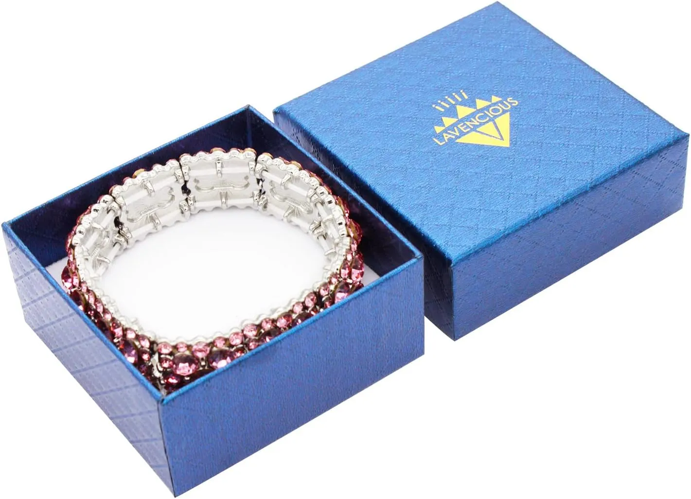 Lavencious Round Shape Rhinestones Elastic Stretch Bracelet Party Jewelry for Women 7"