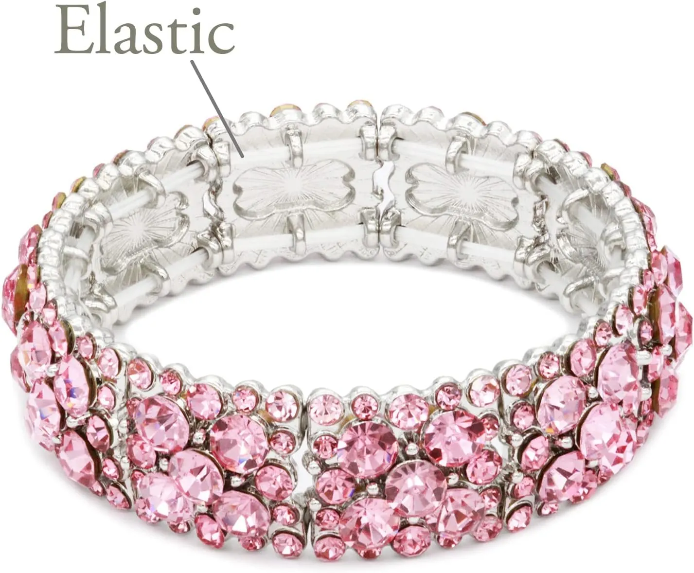 Lavencious Round Shape Rhinestones Elastic Stretch Bracelet Party Jewelry for Women 7"