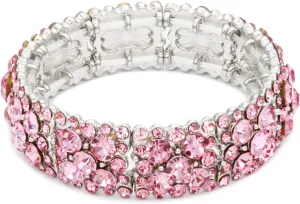 Lavencious Round Shape Rhinestones Elastic Stretch Bracelet Party Jewelry for Women 7"