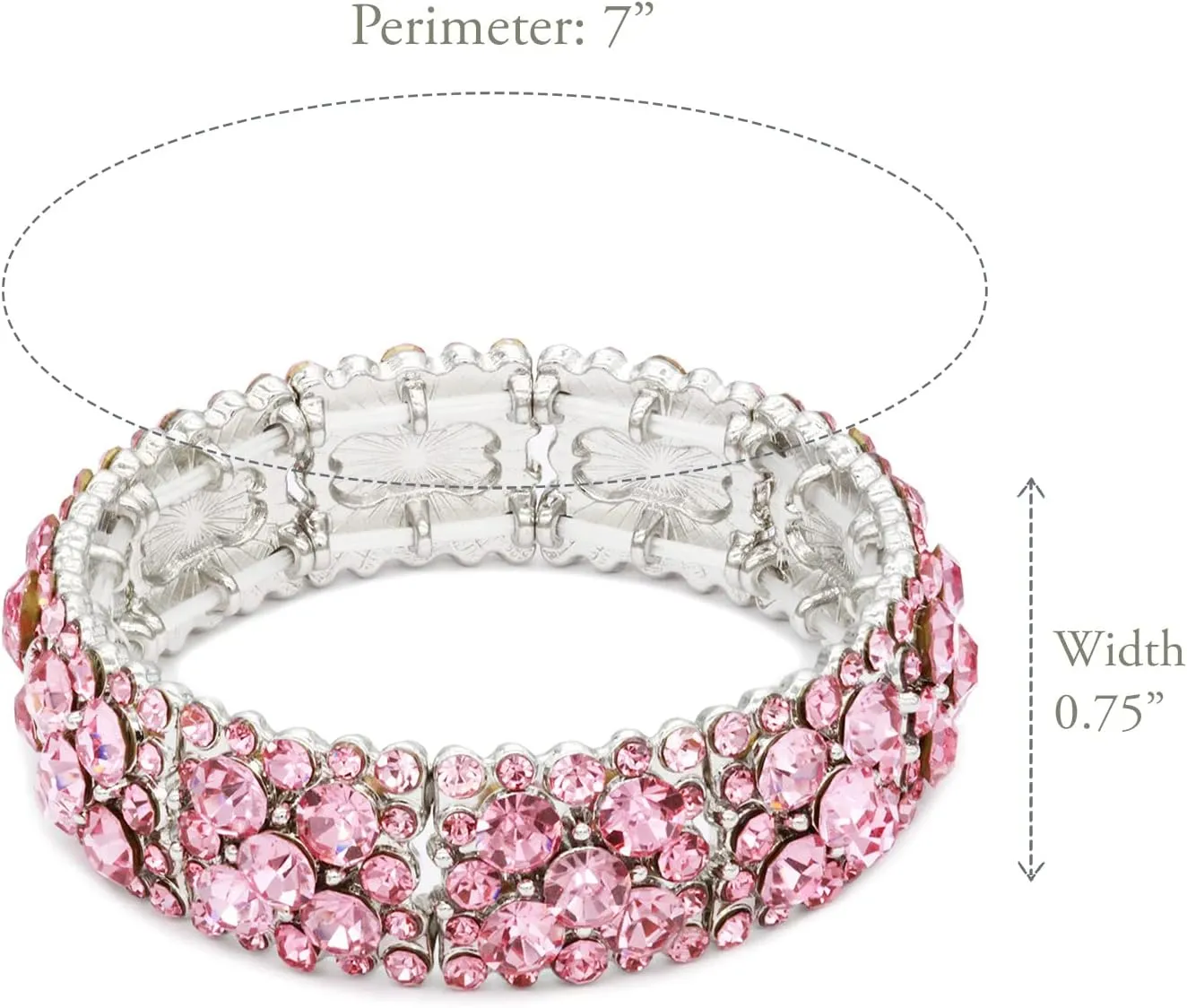Lavencious Round Shape Rhinestones Elastic Stretch Bracelet Party Jewelry for Women 7"