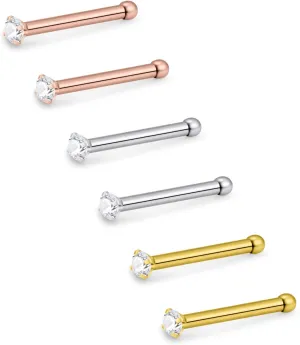 Lcolyoli Nose Rings L Shape Bone Screw Nose Studs Stainless Steel 18G Crystal Hypoallergenic Body Piercing Jewelry 1.5-3MM CZ Silver Gold