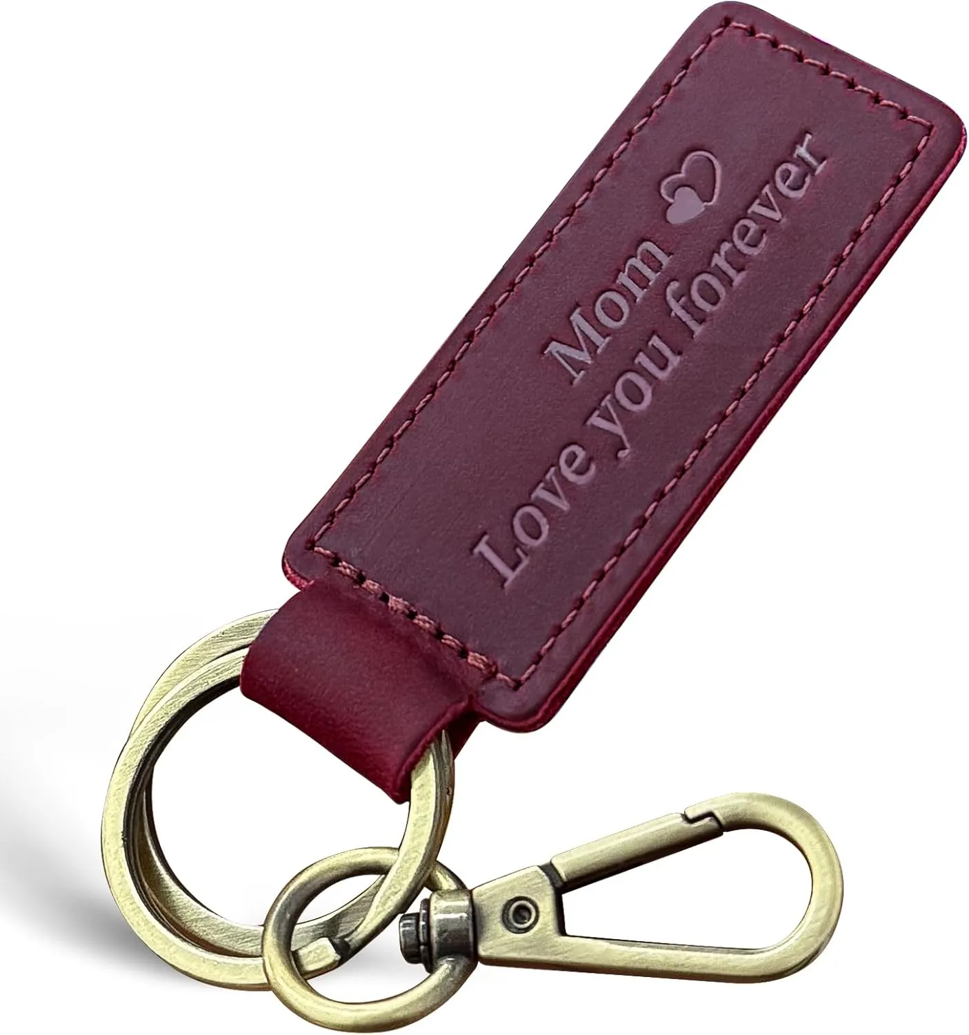 Leather Keychain For Mother's Day Gifts, Birthday Gifts for Mom With Love You Message Keyring in Burgundy for Women,Durable, Textured, Ideal for Keys or Bag Decor