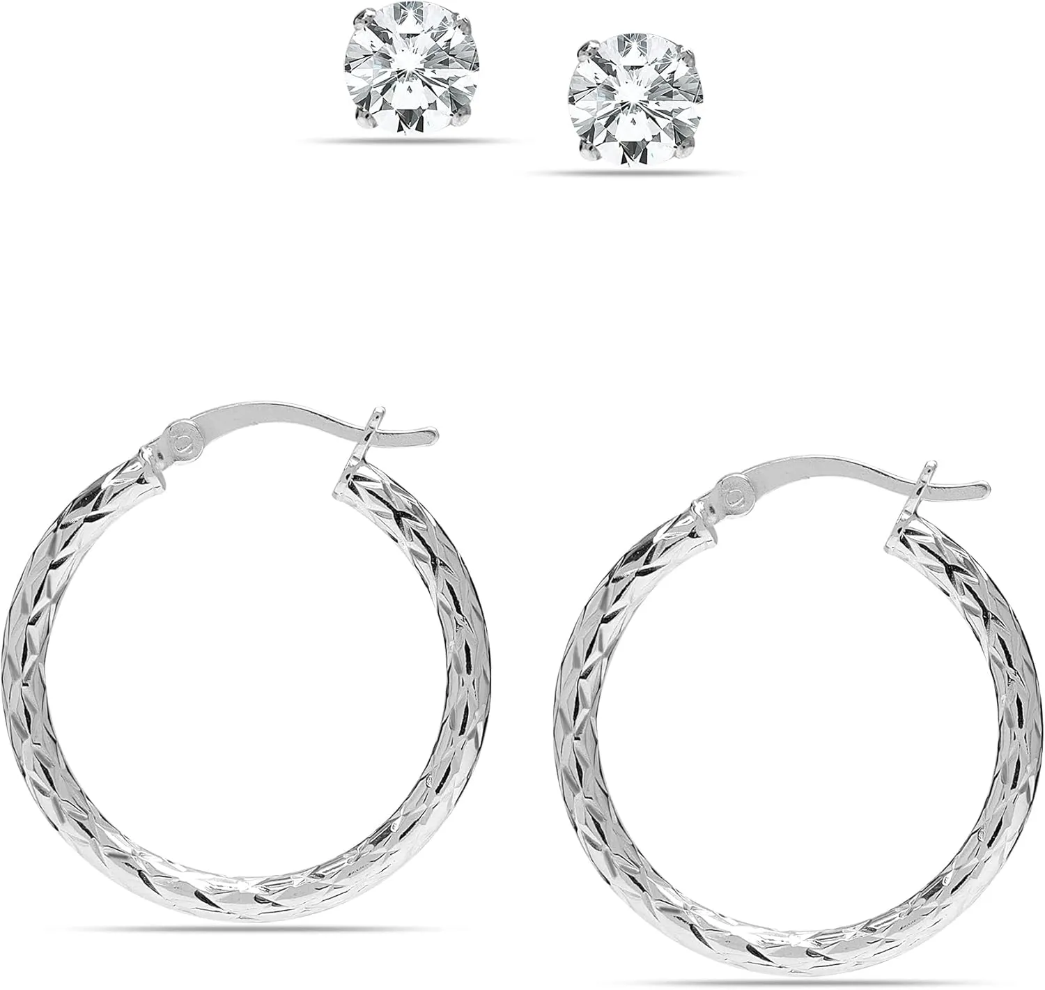 LeCalla 2-3 Pairs 925 Sterling Silver Earrings Set for Women | Sets for Multiple Piercing Huggie Hoop Earrings | CZ Classic Click-Top Endless Chunky Open Hoop Earrings Set Jewelry Gifts for Women Teen