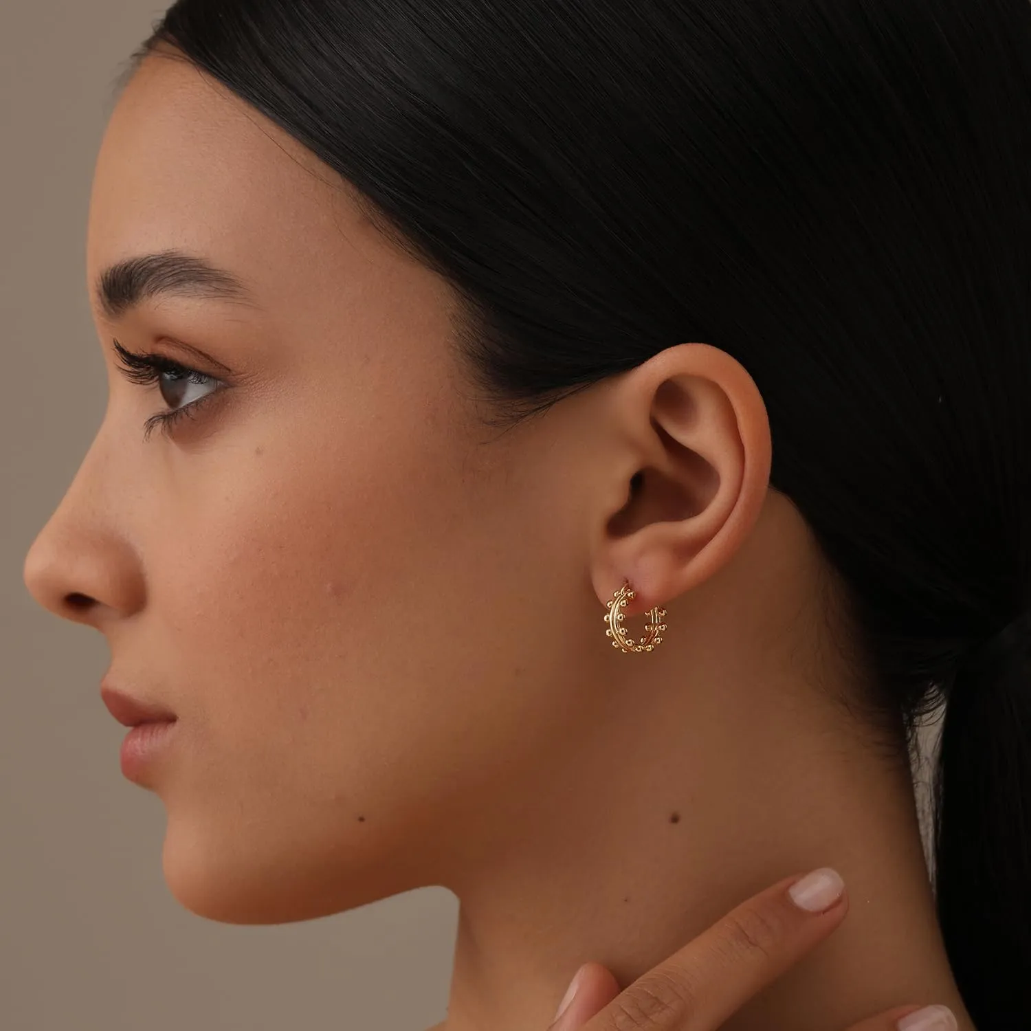 LeCalla 925 Sterling Silver Chunky Hoop Earrings for Teen Women | Double Beaded Hoop Earrings | Small Classic Click-Top Hoop Earring's