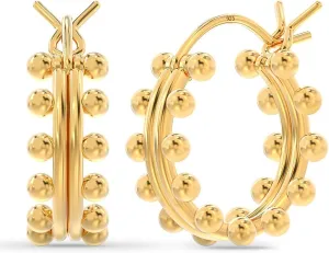 LeCalla 925 Sterling Silver Chunky Hoop Earrings for Teen Women | Double Beaded Hoop Earrings | Small Classic Click-Top Hoop Earring's