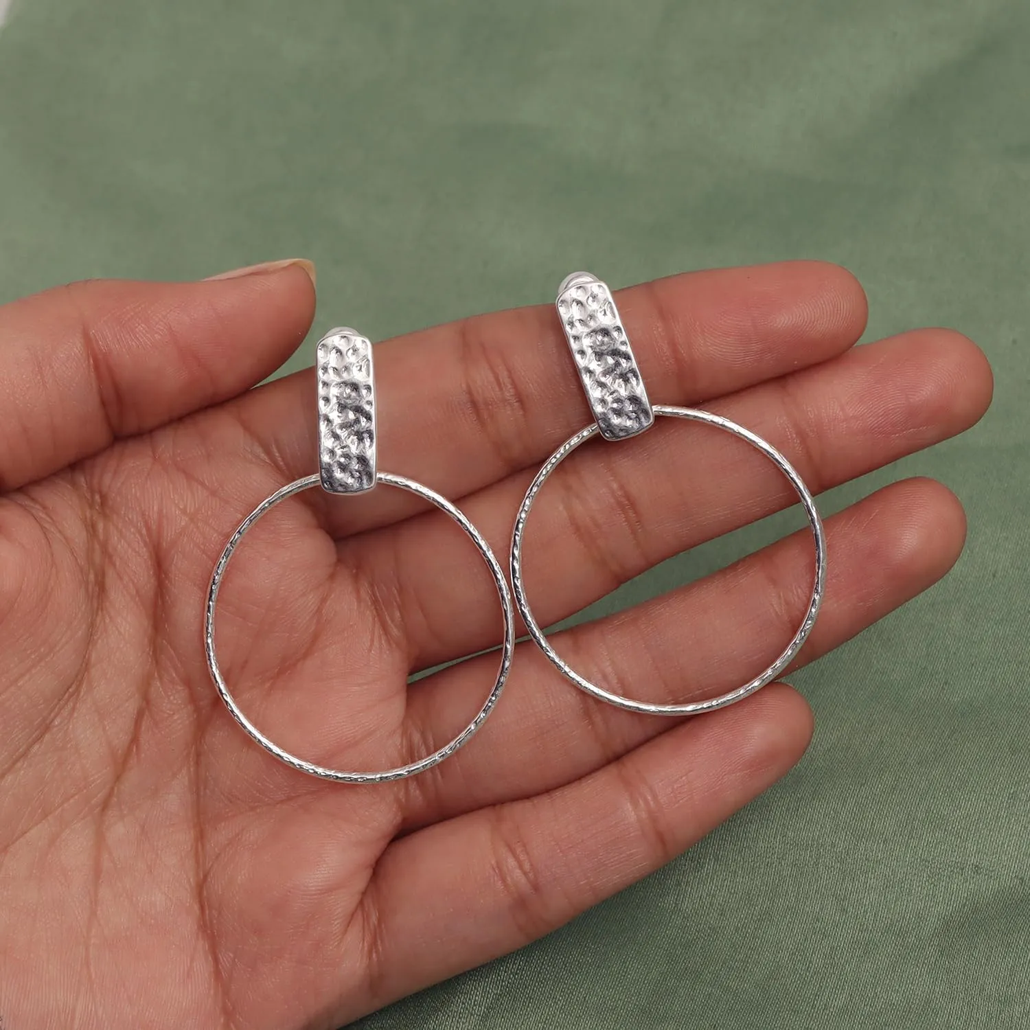 LeCalla 925 Sterling Silver Hammered Earrings Lightweight Italian Classic Handmade Textured Hammered Drop Dangle Earring for Women