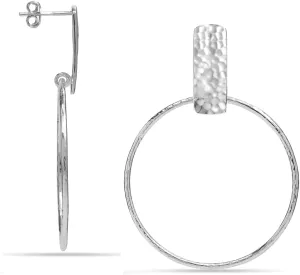 LeCalla 925 Sterling Silver Hammered Earrings Lightweight Italian Classic Handmade Textured Hammered Drop Dangle Earring for Women