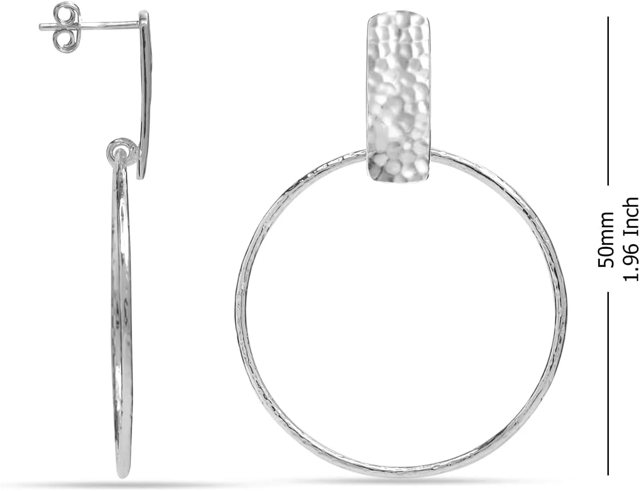LeCalla 925 Sterling Silver Hammered Earrings Lightweight Italian Classic Handmade Textured Hammered Drop Dangle Earring for Women