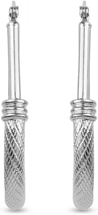 LeCalla 925 Sterling Silver Hoop Earrings - Classic Italian Antique Diamond Cut Textured Earring Hoops | Women's Drop Shape Oval Hoop Earring Jewelry for Women