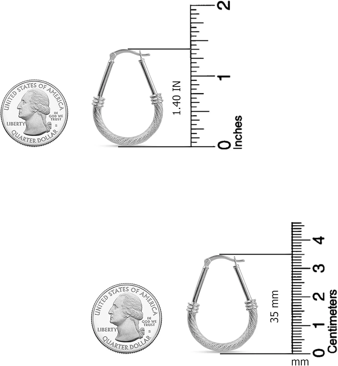 LeCalla 925 Sterling Silver Hoop Earrings - Classic Italian Antique Diamond Cut Textured Earring Hoops | Women's Drop Shape Oval Hoop Earring Jewelry for Women