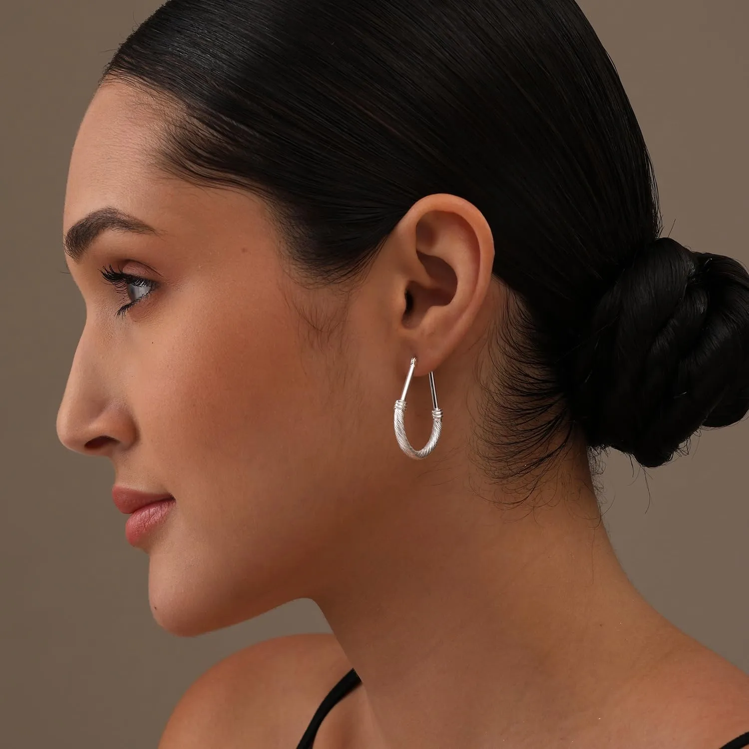 LeCalla 925 Sterling Silver Hoop Earrings - Classic Italian Antique Diamond Cut Textured Earring Hoops | Women's Drop Shape Oval Hoop Earring Jewelry for Women