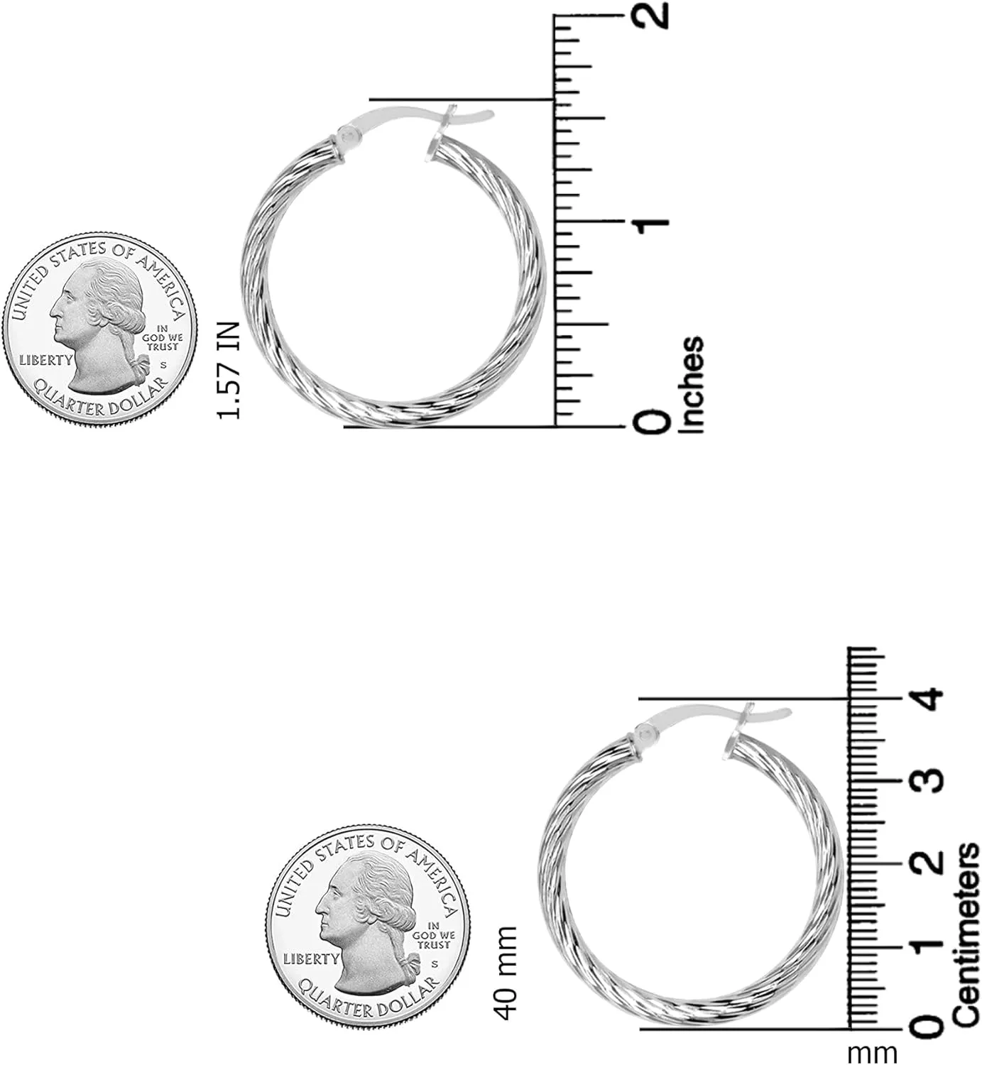 LeCalla 925 Sterling Silver Hoop Earrings for Women Diamond-Cut Classic Textured Italian Design Click-Top Hoop Earrings for Women (15mm to 70mm)