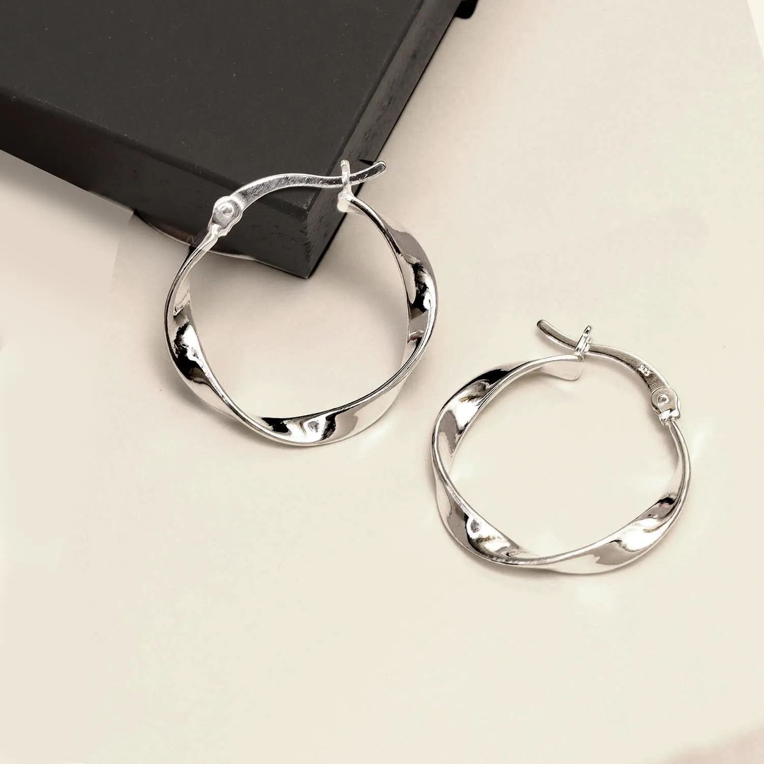 LeCalla 925 Sterling Silver Twisted Hoop Earrings for Women | Lightweight Hypoallergenic Handmade Classic Twist Click-Top Hoop Earrings