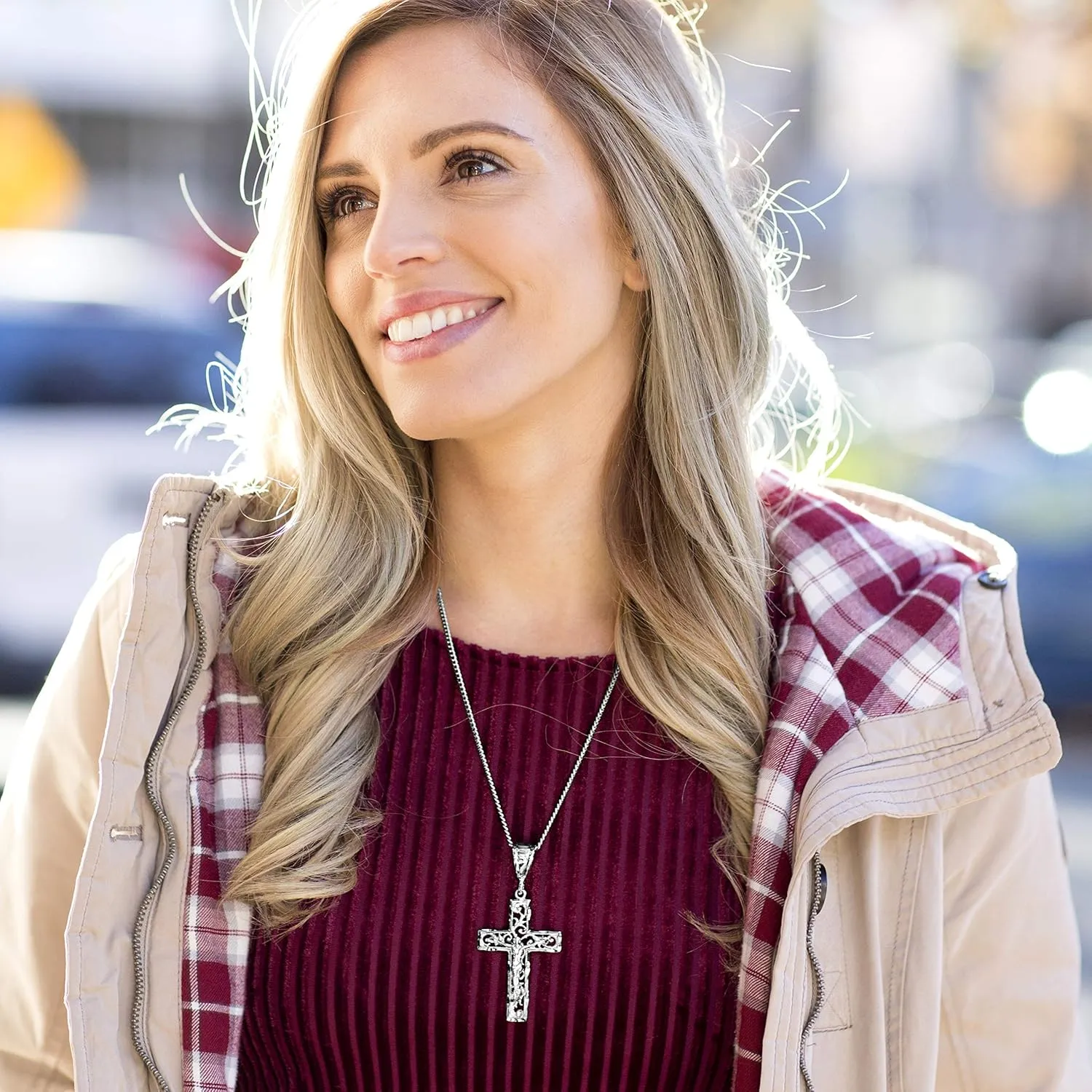 LIFETIME JEWELRY Large Filigree Crucifix Cross Necklace for Men & Women 24k Gold Plated