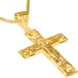 LIFETIME JEWELRY Large Filigree Crucifix Cross Necklace for Men & Women 24k Gold Plated