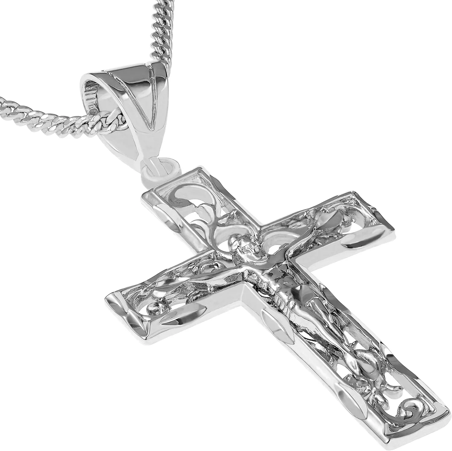 LIFETIME JEWELRY Large Filigree Crucifix Cross Necklace for Men & Women 24k Gold Plated