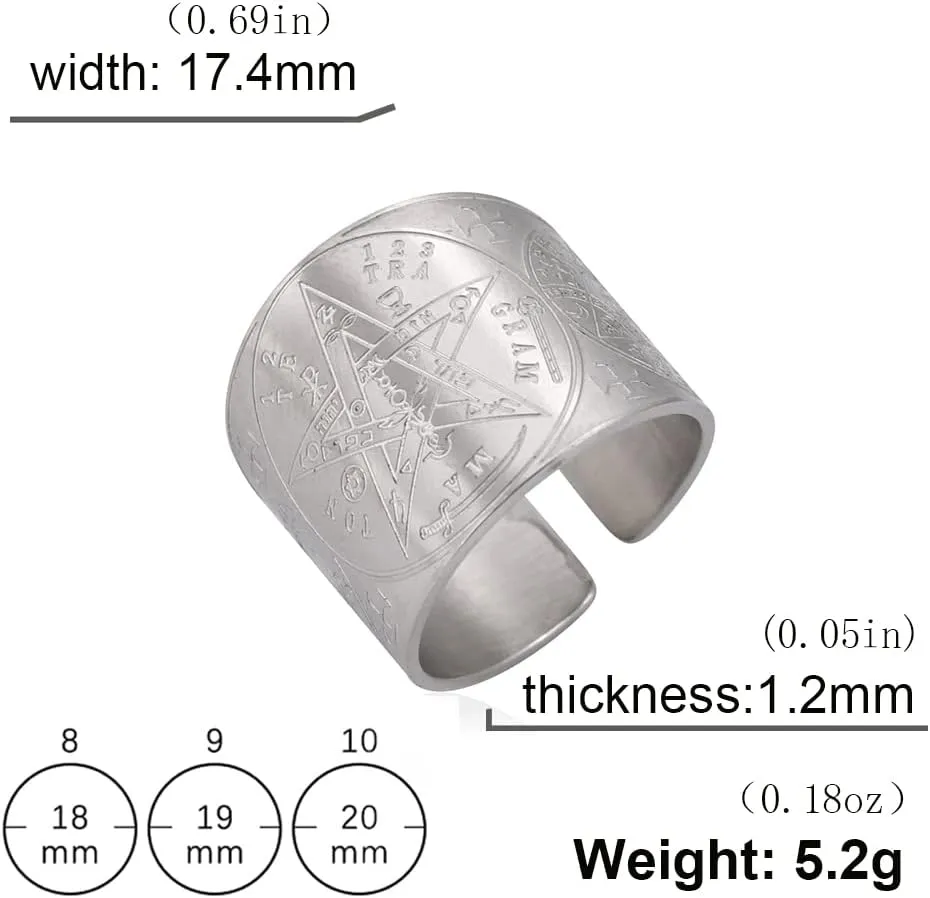 LIKGREAT Tetragrammaton Ring Pentacle Star Pentagram Ring Seal of Solomon Wicca Ring Jewish Yahweh Talisman Amulet Protection Stainless Steel Religious Jewellery for Men Women