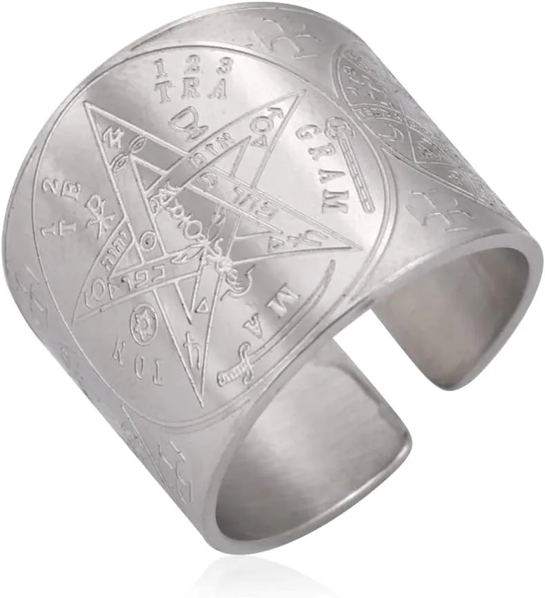 LIKGREAT Tetragrammaton Ring Pentacle Star Pentagram Ring Seal of Solomon Wicca Ring Jewish Yahweh Talisman Amulet Protection Stainless Steel Religious Jewellery for Men Women
