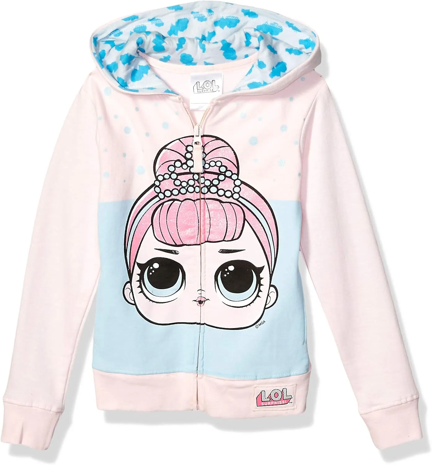 L.O.L. Surprise! Girls' The Glitterati Crystal Queen Big Face Zip-up Hoodie