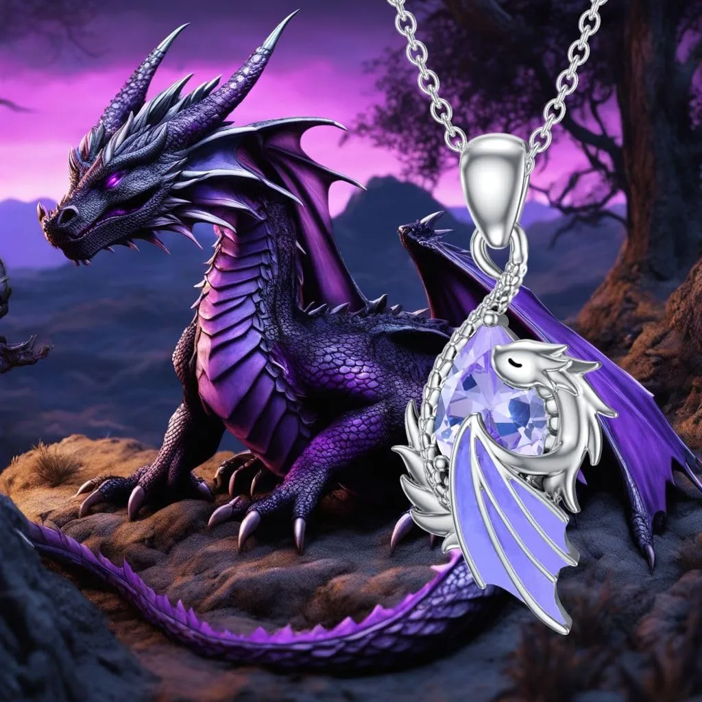LONAGO Dragon Birthstone Necklace Wyvern Dragon Pendant Necklace Gift for Women