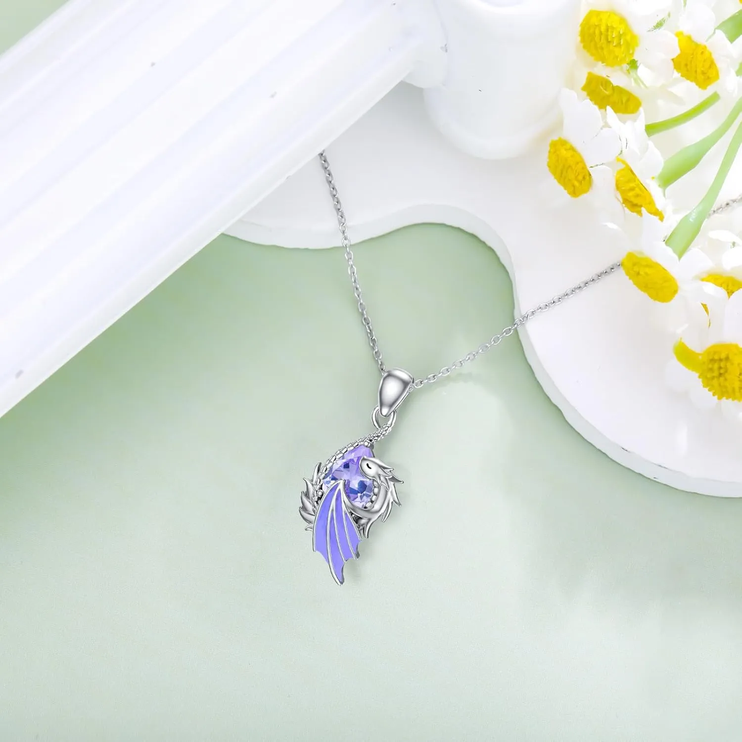 LONAGO Dragon Birthstone Necklace Wyvern Dragon Pendant Necklace Gift for Women